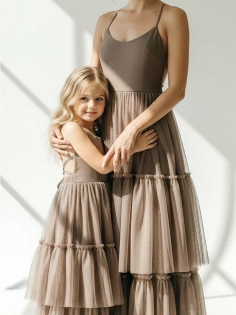 Women Taupe Tiered Tulle Maxi Dress - Mother dress only
